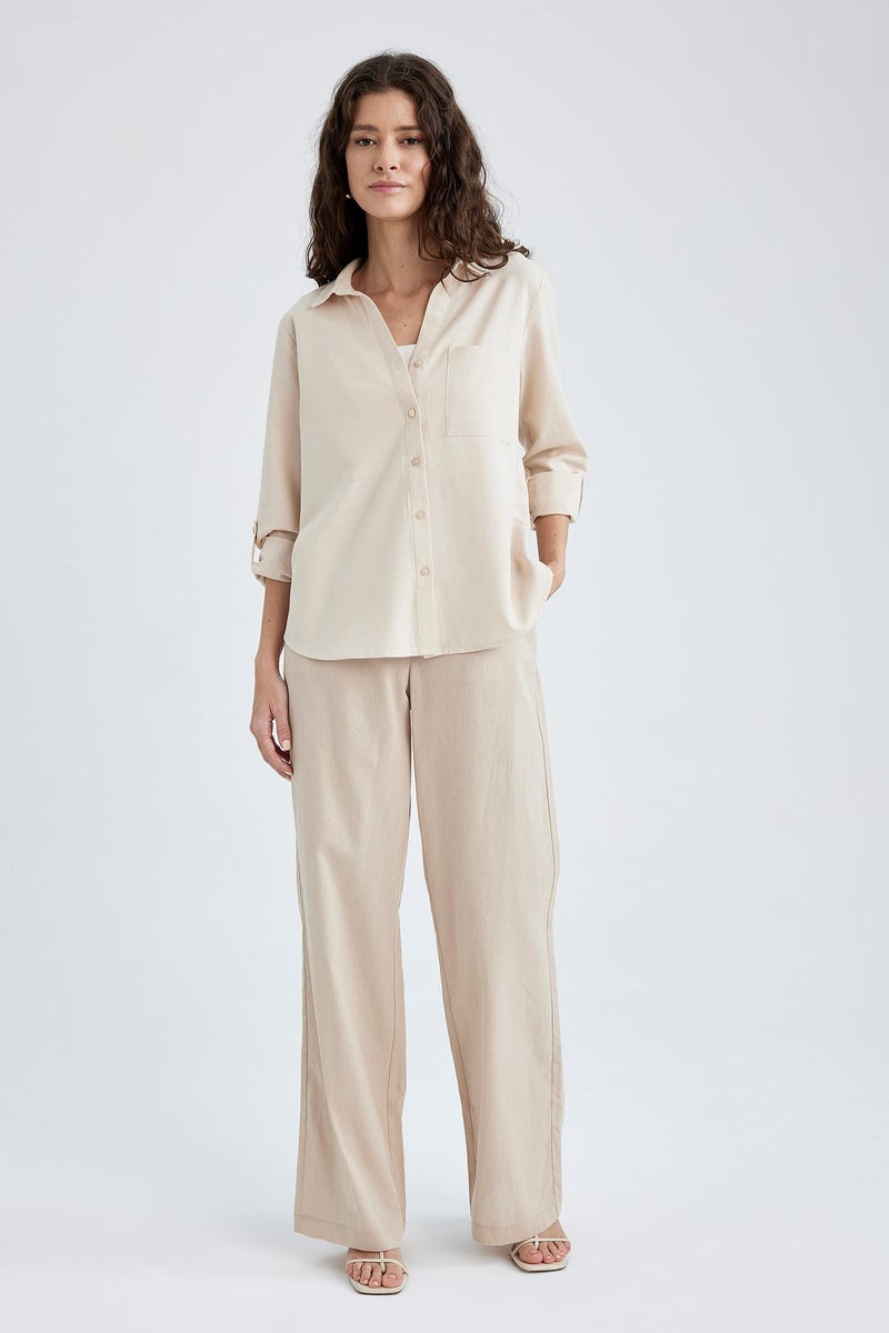 Woman Regular Fit Long Sleeve Linen Look Shirt