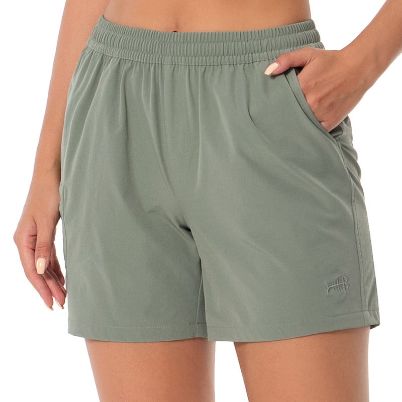 BASSDASH Womens 5 Fishing Hiking Quick Dry Cargo Shorts with Zipper Pockets UPF 50 Water Resistant Summer Casual Shorts Sage Green