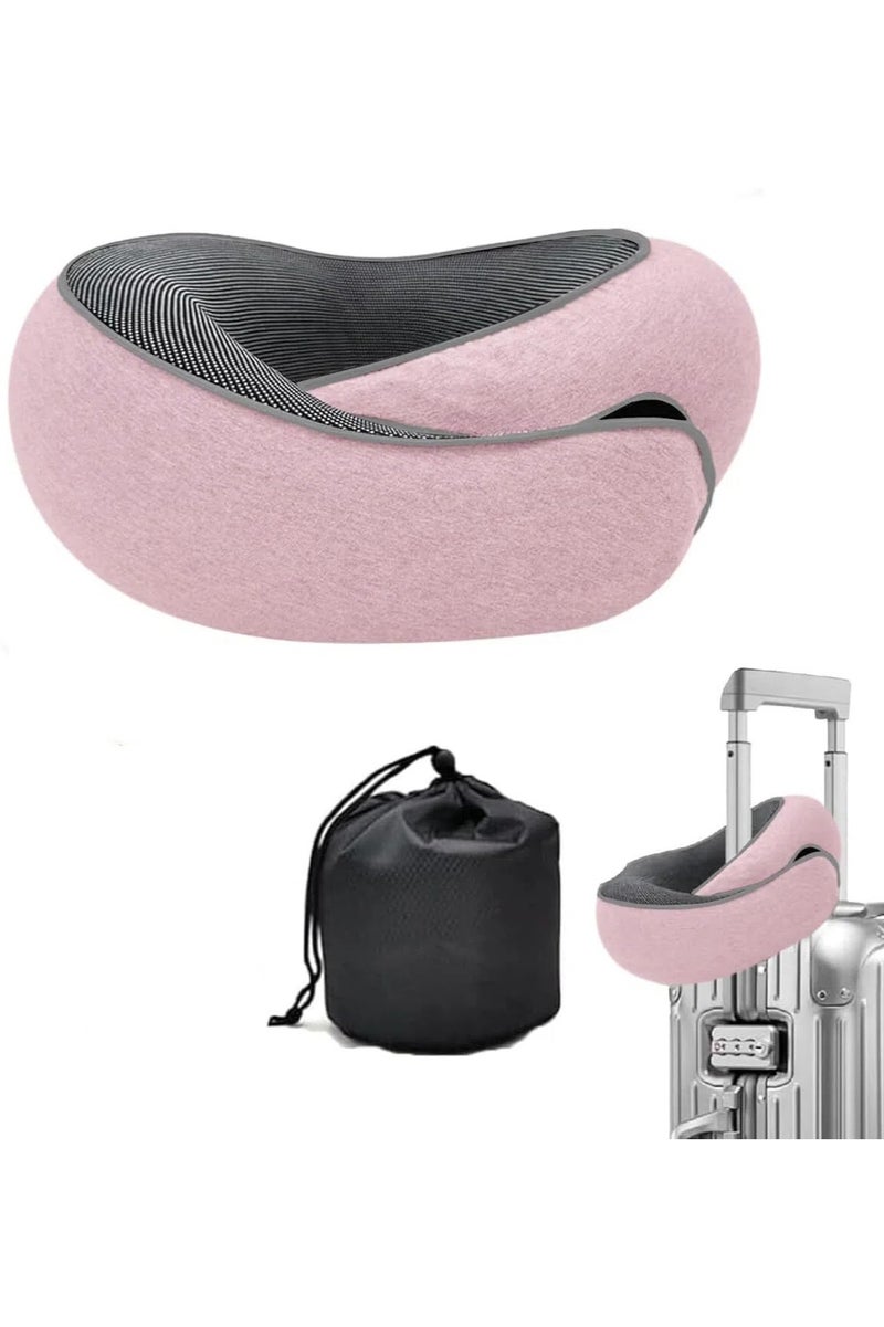 MIXSNOW Memory Foam Travel Neck Pillow, Ergonomic Design, Compact, Airplane Car Home Use, Pink - Image 1