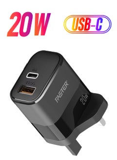 20W QC 3.0 Dual Port Fast Charger - Compact Wall Adapter for iPhone and Android, Laptop, Macbook - 20 Watt PD Charger Block for Mobile Phone, Portable and Fast Charging with 1 USB-C and 1 USB-A Ports