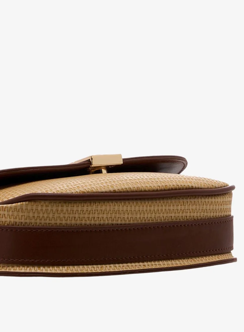 Flora Bella By Shoexpress Textured Crossbody Bag with Adjustable Strap and Button Closure