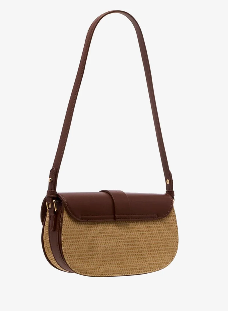 Flora Bella By Shoexpress Textured Crossbody Bag with Adjustable Strap and Button Closure