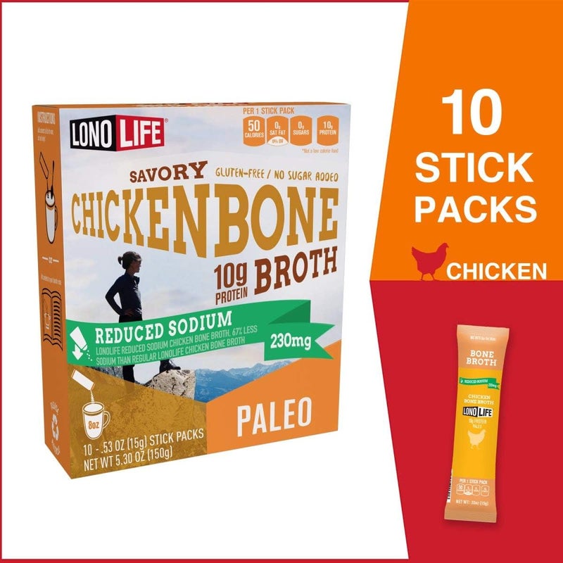 LonoLife Reduced Sodium Chicken Bone Broth Sticks - 10g Protein, Keto-Friendly, 10 Portable Servings - Image 3