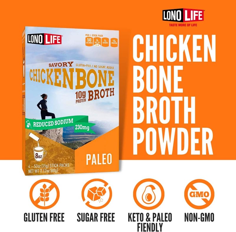 LonoLife Reduced Sodium Chicken Bone Broth Sticks - 10g Protein, Keto-Friendly, 10 Portable Servings - Image 4