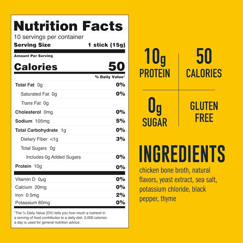 LonoLife Reduced Sodium Chicken Bone Broth Sticks - 10g Protein, Keto-Friendly, 10 Portable Servings - Image 2