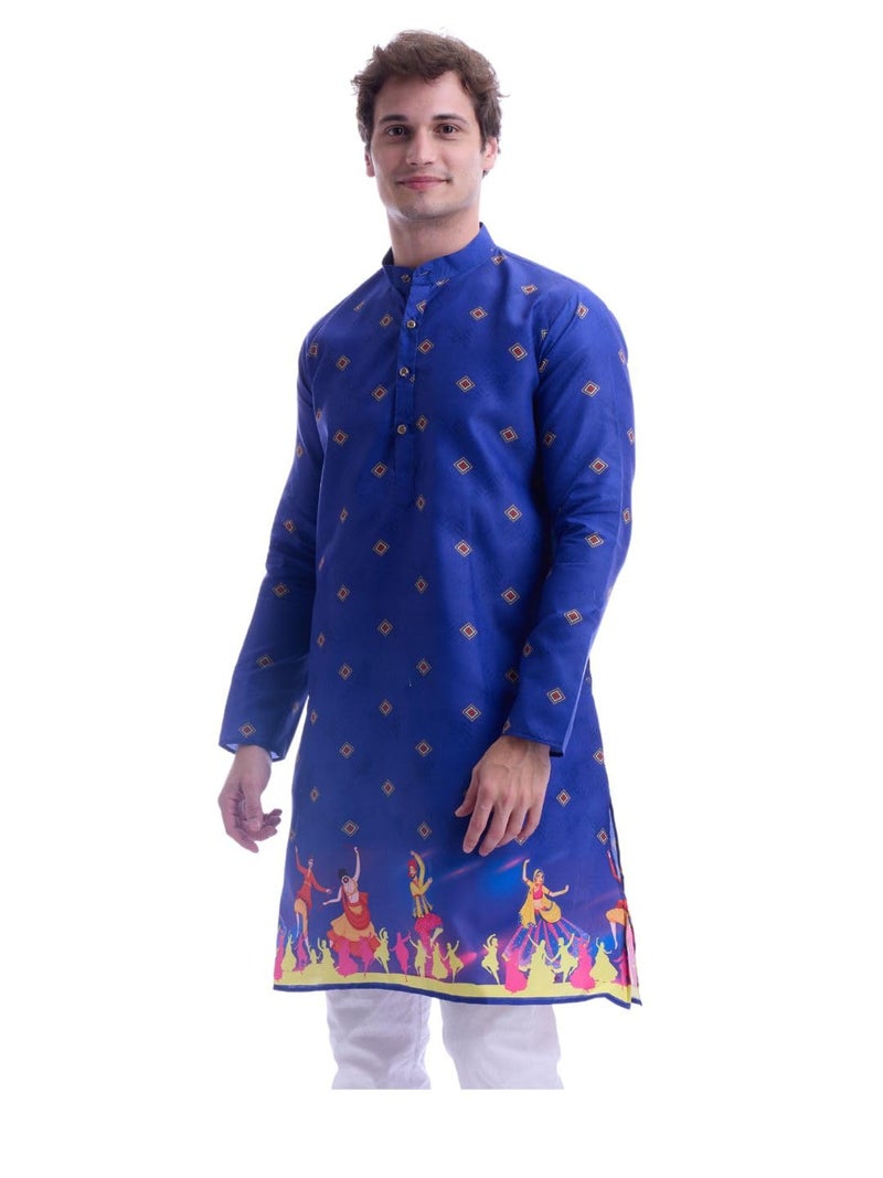 Maharaja Magic Cotton Navratri Print Blue Kurta for Men [MSKurta211-44] - Image 4