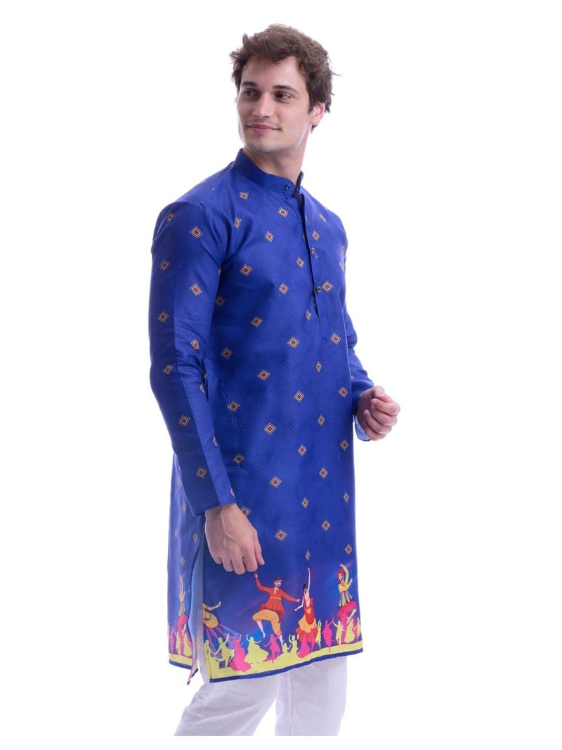 Maharaja Magic Cotton Navratri Print Blue Kurta for Men [MSKurta211-44] - Image 3