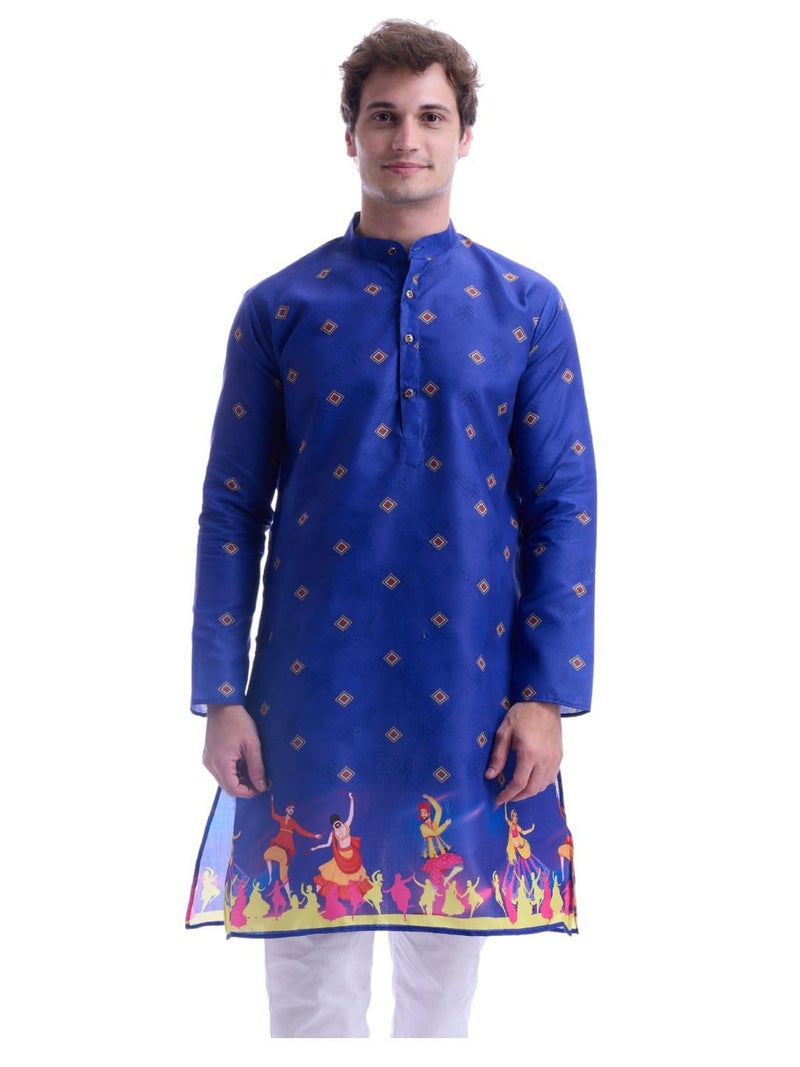 Maharaja Magic Cotton Navratri Print Blue Kurta for Men [MSKurta211-44] - Image 1