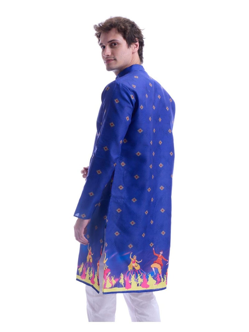 Maharaja Magic Cotton Navratri Print Blue Kurta for Men [MSKurta211-44] - Image 2
