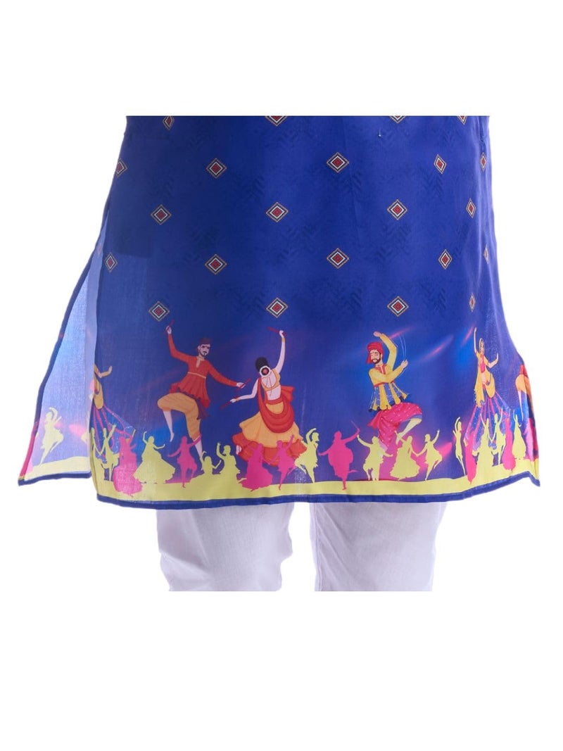 Maharaja Magic Cotton Navratri Print Blue Kurta for Men [MSKurta211-44] - Image 5