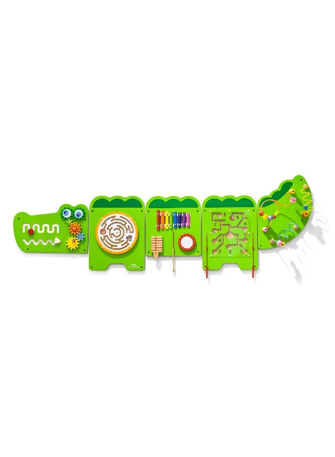 Viga Large Crocodile Activity Panel, 5-in-1 Montessori Wooden Wall Toy, Sensory Learning Board for Brain & Motor Skill Development, Eco-Friendly Educational Toy, for Boys & Girls 18M+ - Image 1