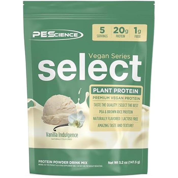 PEScience Select Vegan Protein Powder, Plant Based Protein Powder, Amazing Taste, Smooth Texture, Pea and Brown Rice Blend, Dairy Free, Lactose Free, Gluten Free - Vanilla Indulgence, 5 Servings - Image 1