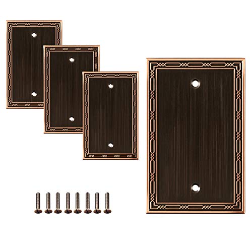 SleekLighting Duplex Wall plates Decorative Zinc Cast Bronze Finish Aged OilRubbed electric Outlet Covers Style 1 Gang Duplex 4 Pack