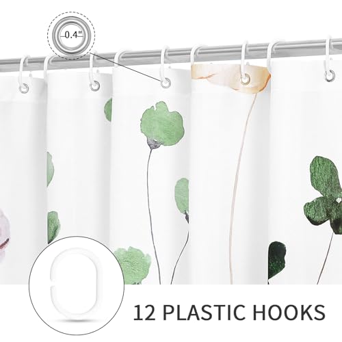 Gibelle Watercolor Floral Shower Curtain, Sage Green Beige Flower Shower Curtain for Bathroom, Modern Minimalist White Waterproof Fabric Shower Curtain Set with Hooks 72x72 Inch - Image 4