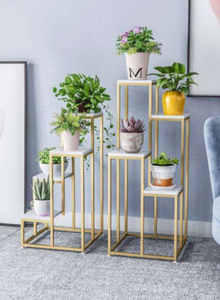 LINGWEI Flower Shelf Metal Plant Stand Marble Flower Herbs Holder Plant Pot Holder - Image 3