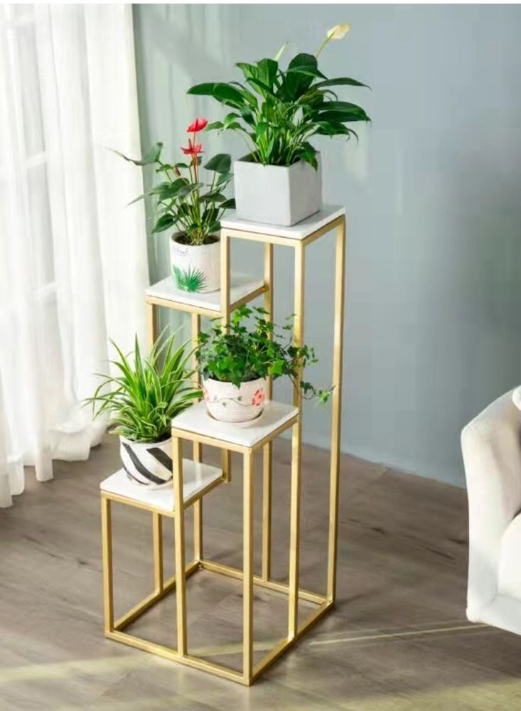LINGWEI Flower Shelf Metal Plant Stand Marble Flower Herbs Holder Plant Pot Holder - Image 1