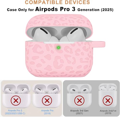 Gawnock Carving Case Compatible with AirPods Pro 3 Generation 2025 Cover with Keychain, Gawnock Engraved Leopard Skin Soft Cover for AirPods Pro 3 Case Full Protection,Front LED Visible, Pink - Image 2
