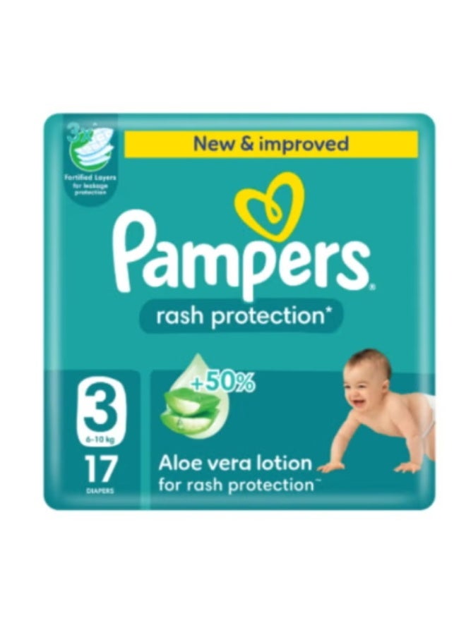 Rash Protection Taped Diapers, Size 3, 6-10kg, Carry Pack, 17 Count