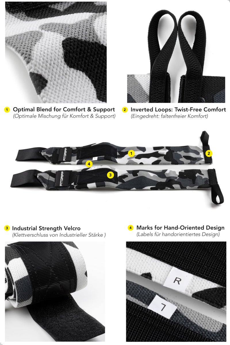 Fitgriff® Lifting Straps & Wrist Wraps (Bundle) Superior Support for Weightlifting & Gym Workouts - for Men and Women (Camo Grey) - Image 3