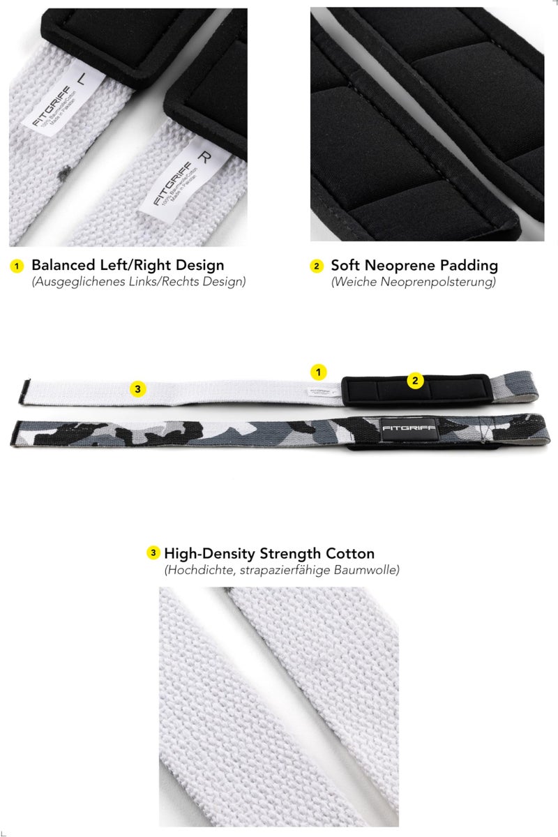 Fitgriff® Lifting Straps & Wrist Wraps (Bundle) Superior Support for Weightlifting & Gym Workouts - for Men and Women (Camo Grey) - Image 5