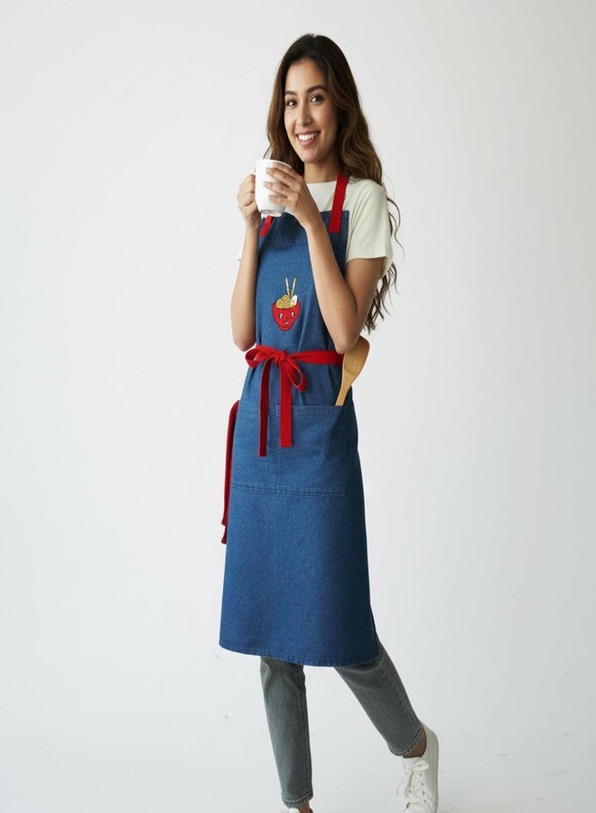 RUSTIQUE LINENS روستيك لينينز: مريلة مطبخ خفيفة الوزن من القطن الخالص بنسبة 100%، مزينة بتطريز أنيق | مريلة مطبخ ناعمة ومتينة وقابلة للتعديل للطبخ والخبز والتنظيف | منشفة تيري قابلة للفصل مرفقة مجاناً - Image 2