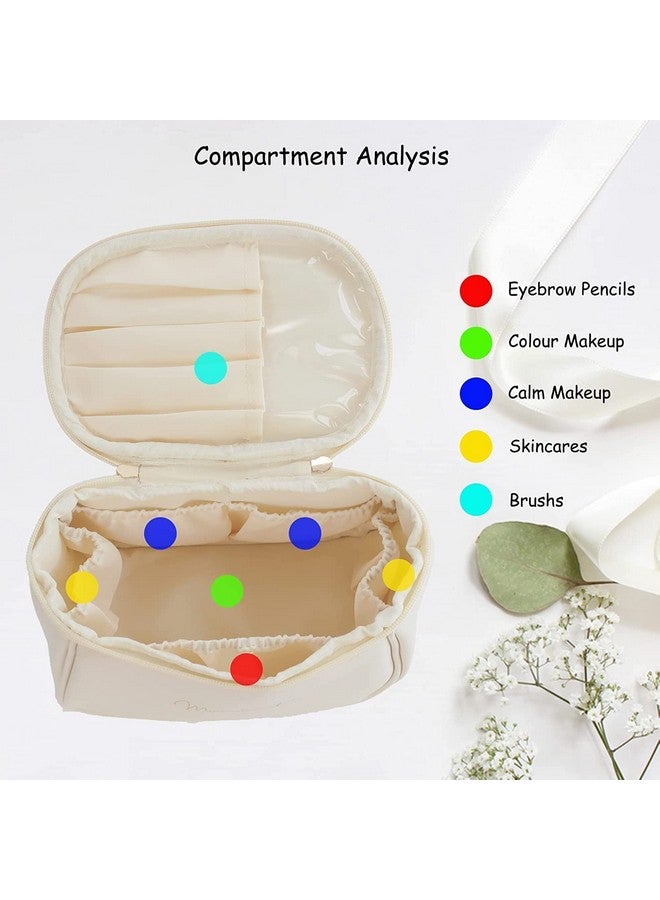 ARLICORPING Makeup Storage Bag,Portable Cosmetic Bag,Pu Leather Multifunctional Vanity Bag for Makeup,Cosmetic Brush Case,Cosmetic Travel Bag for Women Organization Bag with Handle(Off White),11 cm - Image 2