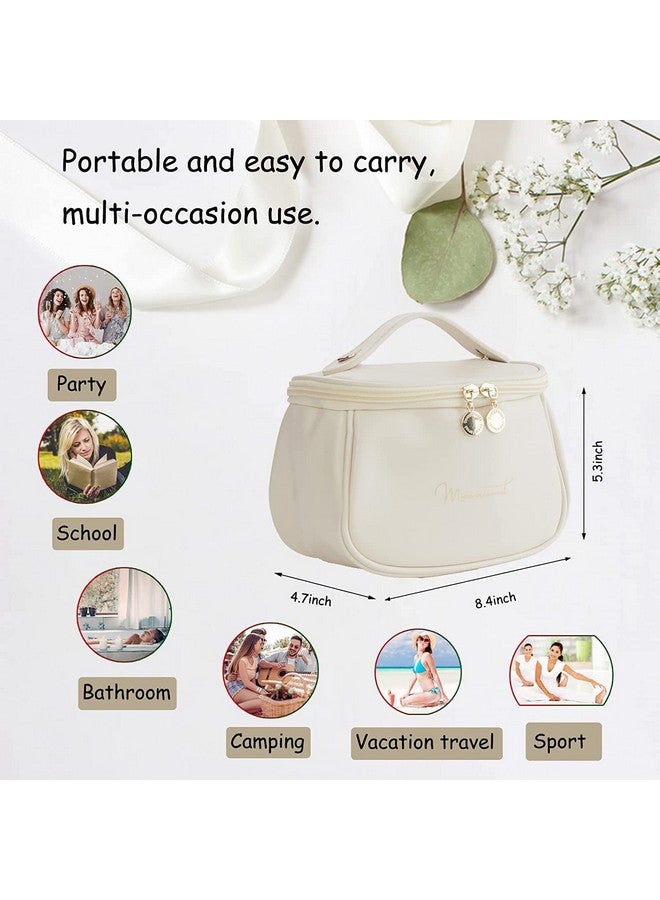 ARLICORPING Makeup Storage Bag,Portable Cosmetic Bag,Pu Leather Multifunctional Vanity Bag for Makeup,Cosmetic Brush Case,Cosmetic Travel Bag for Women Organization Bag with Handle(Off White),11 cm - Image 5