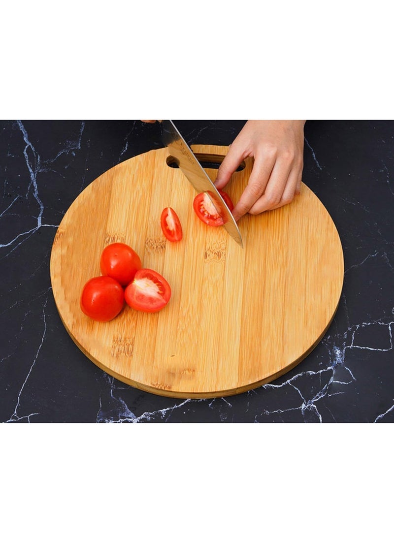 ECVV Round Bamboo Cutting Board, Chopping Board Kitchen, Home and Everyday use, Natural Bamboo | 34 x 34 cm | - Image 4