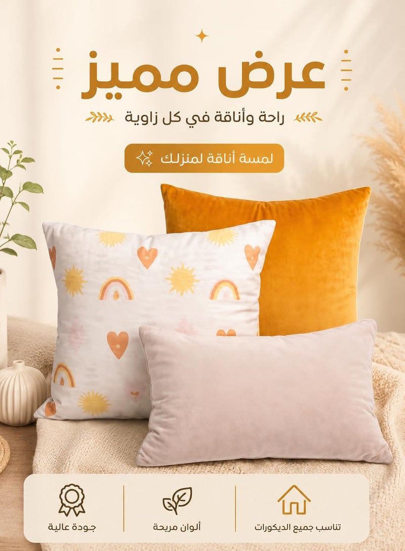Cozy Sunset 3-Piece Velvet Cushion Set, 45x45cm, Decorative Boho Throw Pillows with Hidden Zipper, Luxury Soft Covers for Living Room and Bedroom (Sunset, Without Insert) - Image 2