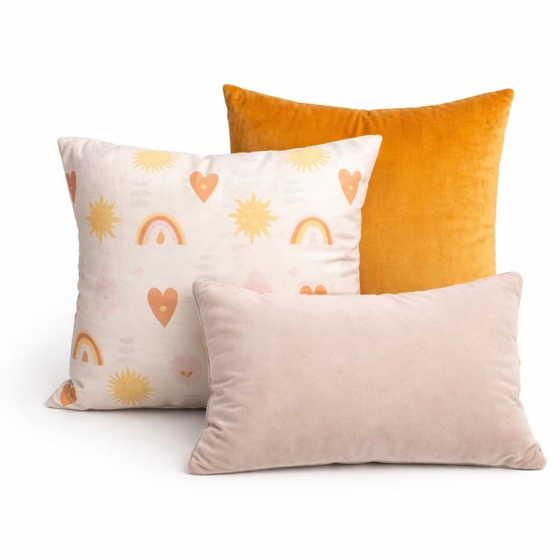 Cozy Sunset 3-Piece Velvet Cushion Set, 45x45cm, Decorative Boho Throw Pillows with Hidden Zipper, Luxury Soft Covers for Living Room and Bedroom (Sunset, Without Insert) - Image 1