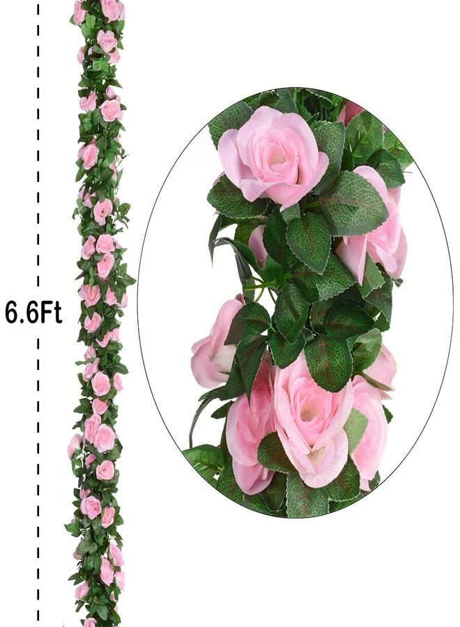 SLanC 5Pcs(41FT) Flower Garland Artificial Rose Vine Garland Artificial Flowers for Wedding Party Arch Garden Floral Garlands Decor (Pink and Greenery) - Image 3