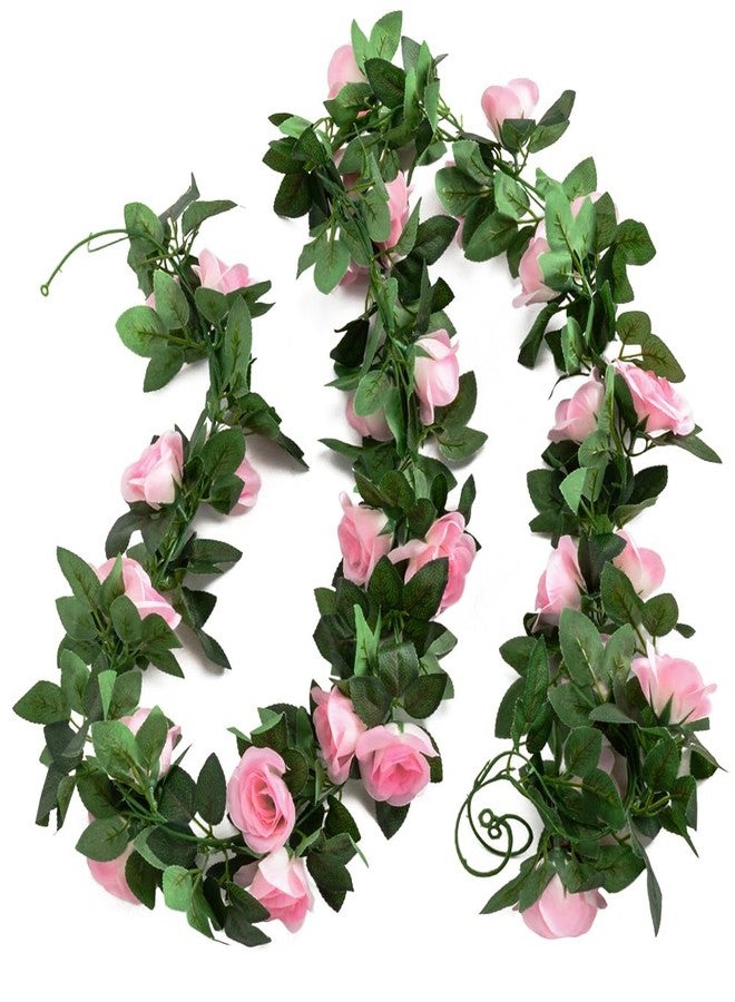 SLanC 5Pcs(41FT) Flower Garland Artificial Rose Vine Garland Artificial Flowers for Wedding Party Arch Garden Floral Garlands Decor (Pink and Greenery) - Image 5