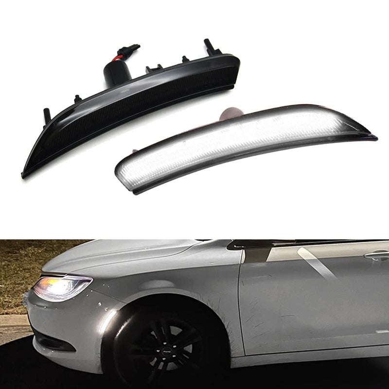 Tonsya For 2015 2016 2017 Chrysler 200 Front Bumper side Marker Light White Led Smoked Lens 68206449A 68206450A