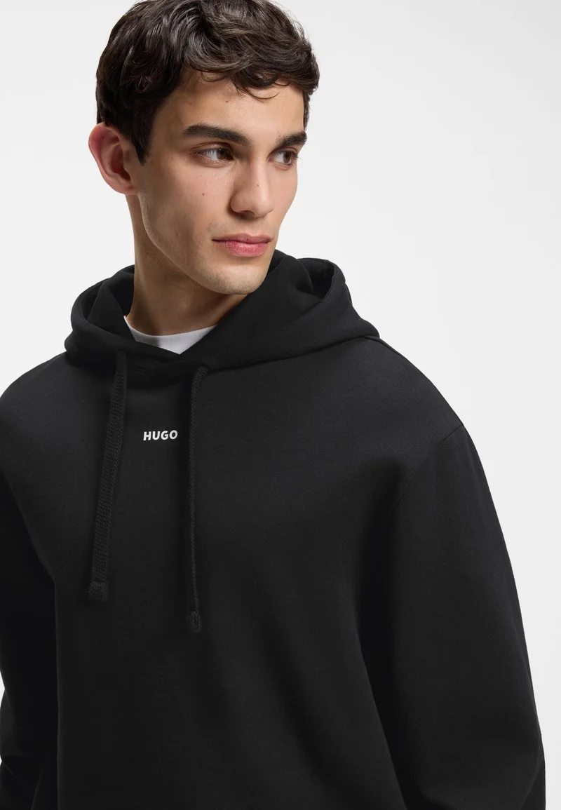 HUGO Black Cotton-terry hoodie with logo print for Men | Best Price UAE