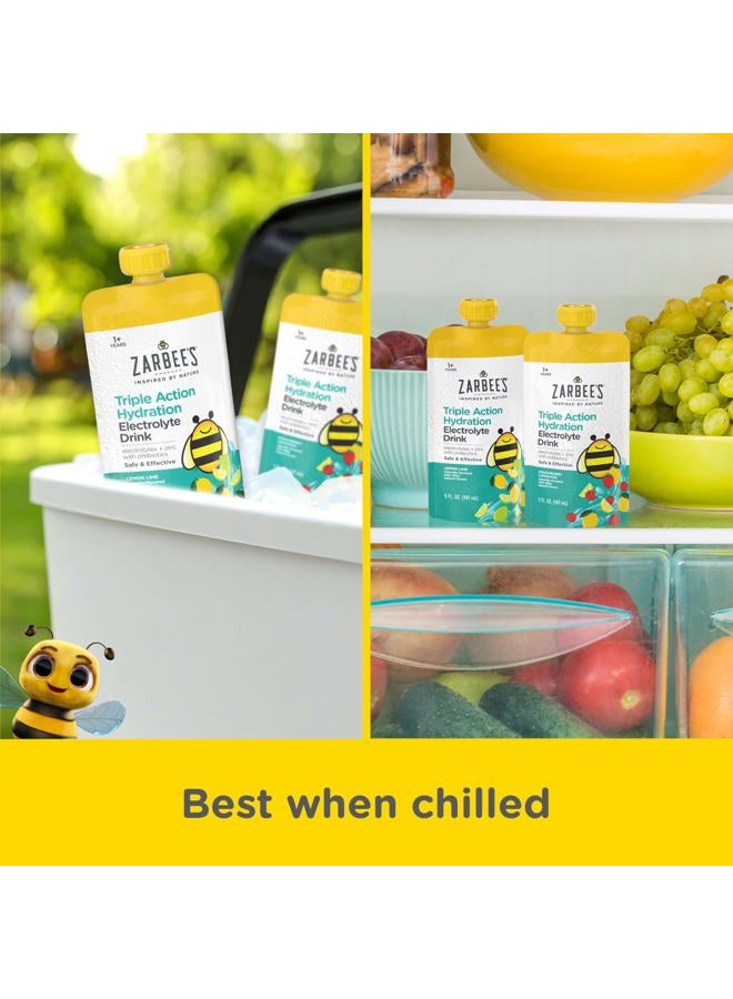 Zarbee's Triple Action Hydration Electrolyte Drink for Kids, Low Sugar with Prebiotics & Zinc, Mild to Moderate Dehydration, Strawberry Lemonade & Lemon Lime, 12 x 5 fl oz Pouches - Image 5