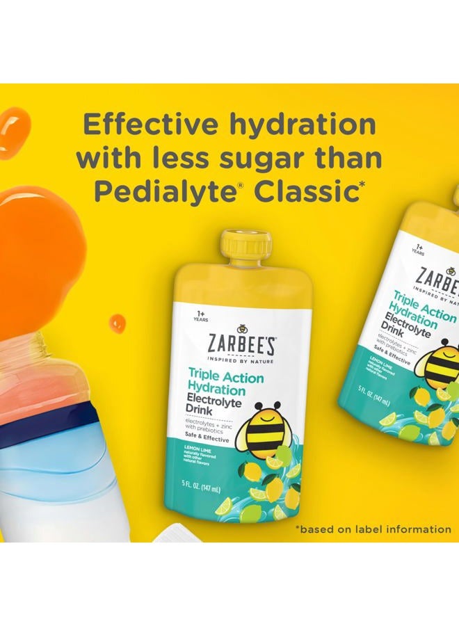 Zarbee's Triple Action Hydration Electrolyte Drink for Kids, Low Sugar with Prebiotics & Zinc, Mild to Moderate Dehydration, Strawberry Lemonade & Lemon Lime, 12 x 5 fl oz Pouches - Image 2