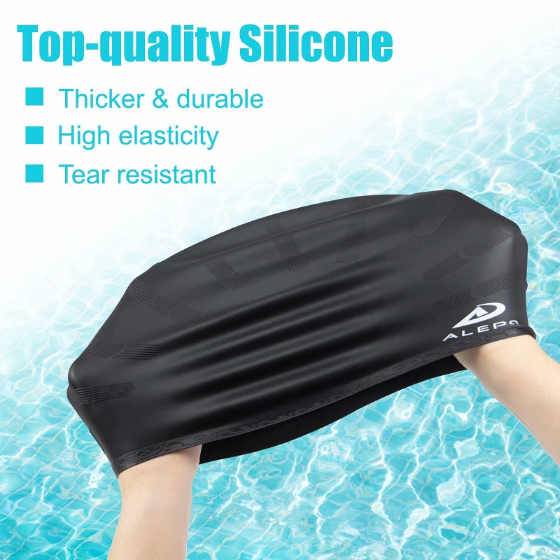 Alepo 2 Pack Kids Swim Caps for Boys Girls, Durable Silicone Swimming Cap with 3D Ear Pockets for Age 3-15 Toddler Child Youth Teen, Unisex Swim Bath Hats for Short/Long Hair with Ear Plugs Nose Clip-1 - Image 3