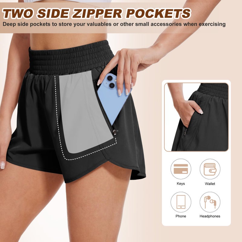 BALENNZ Women's 5 Pack Athletic Shorts with Zipper Pockets High Waisted Workout Gym Running Shorts,Medium - Image 3