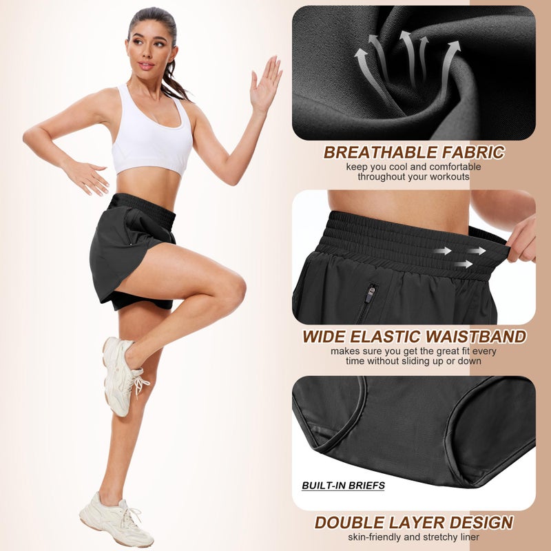 BALENNZ Women's 5 Pack Athletic Shorts with Zipper Pockets High Waisted Workout Gym Running Shorts,Medium - Image 2