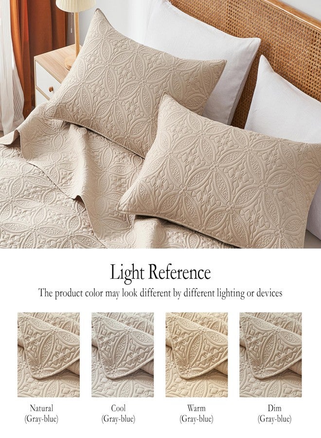 WURUIBO King/Cal King Quilt Set Beige, Microfiber Lightweight Bedspreads, Ultrasonic Embossed Solid Coverlet, Thin Bedding Set for All Season, Soft Breathable Bed Cover(1 Quilt, 2 Pillow Shams) - Image 4