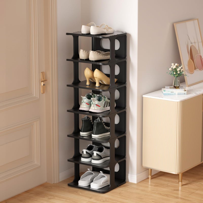 HAIXIN Vertical Narrow Tall Shoe Rack for Front Door Entrance, 7-Tier Sturdy Stackable Shoe Rack Organizer for Closet Entryway, Corner Shoe Storage Shelf Shoe Cubby - Image 1