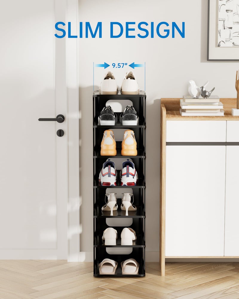 HAIXIN Vertical Narrow Tall Shoe Rack for Front Door Entrance, 7-Tier Sturdy Stackable Shoe Rack Organizer for Closet Entryway, Corner Shoe Storage Shelf Shoe Cubby - Image 2