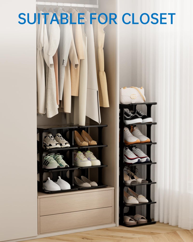 HAIXIN Vertical Narrow Tall Shoe Rack for Front Door Entrance, 7-Tier Sturdy Stackable Shoe Rack Organizer for Closet Entryway, Corner Shoe Storage Shelf Shoe Cubby - Image 3
