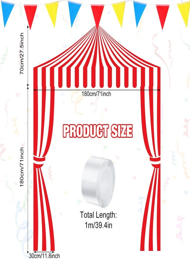 Ziliny 4 Pcs Carnival Circus Party Decorations Circus Banner Tent Awning Halloween Red and White Banner Concession Stand with Pennant for Classroom Concession Stand Decorations Trunk or Treat(Striped Style) - Image 2
