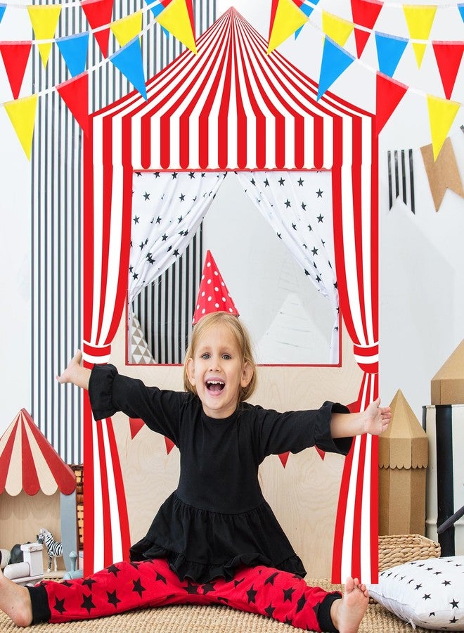 Ziliny 4 Pcs Carnival Circus Party Decorations Circus Banner Tent Awning Halloween Red and White Banner Concession Stand with Pennant for Classroom Concession Stand Decorations Trunk or Treat(Striped Style) - Image 5