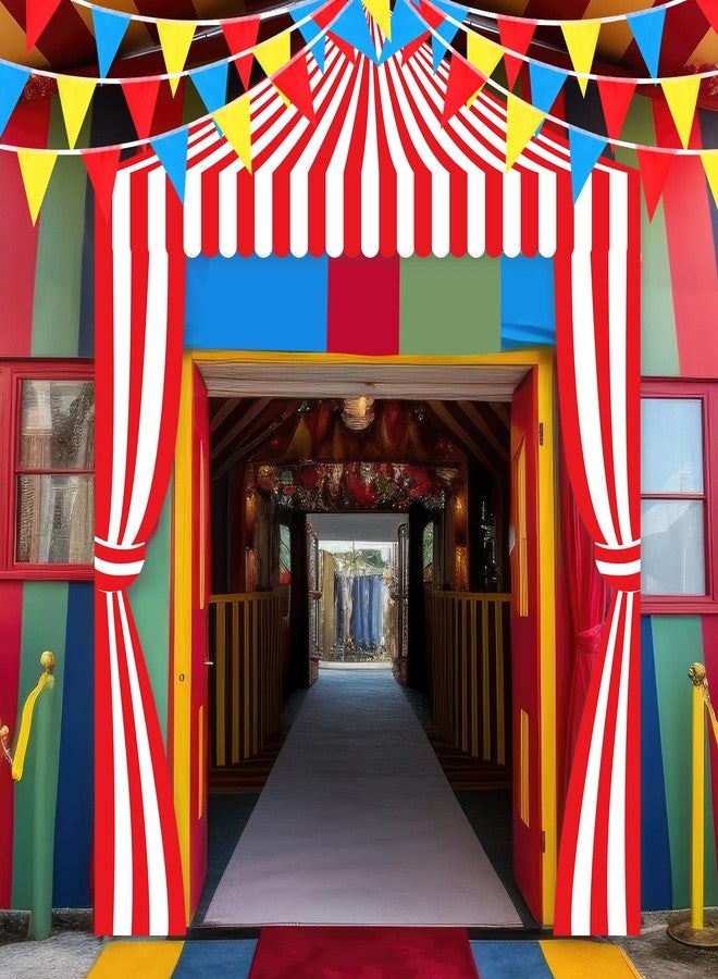 Ziliny 4 Pcs Carnival Circus Party Decorations Circus Banner Tent Awning Halloween Red and White Banner Concession Stand with Pennant for Classroom Concession Stand Decorations Trunk or Treat(Striped Style) - Image 3