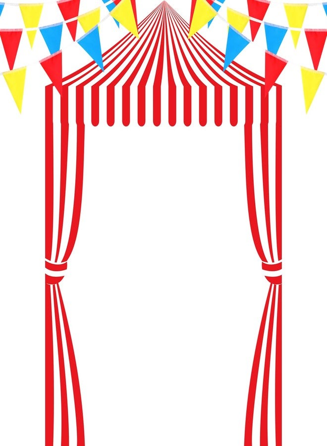Ziliny 4 Pcs Carnival Circus Party Decorations Circus Banner Tent Awning Halloween Red and White Banner Concession Stand with Pennant for Classroom Concession Stand Decorations Trunk or Treat(Striped Style) - Image 1