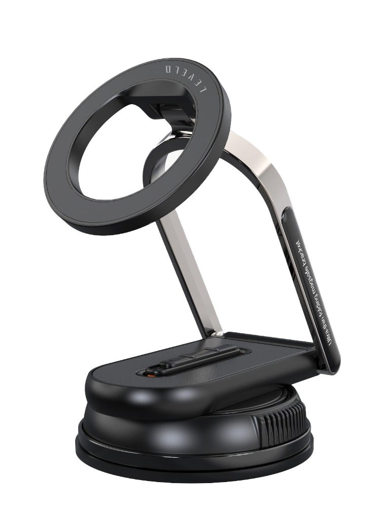 ليفيلو حامل الهاتف / حامل Nero MagSafe المحمول للسيارة وعصا السيلفي / متوافق مع الهواتف العالمية / كوب شفط قوي / مغناطيس قوي / زاوية قابلة للتعديل / قابل للطي - أسود - Image 1