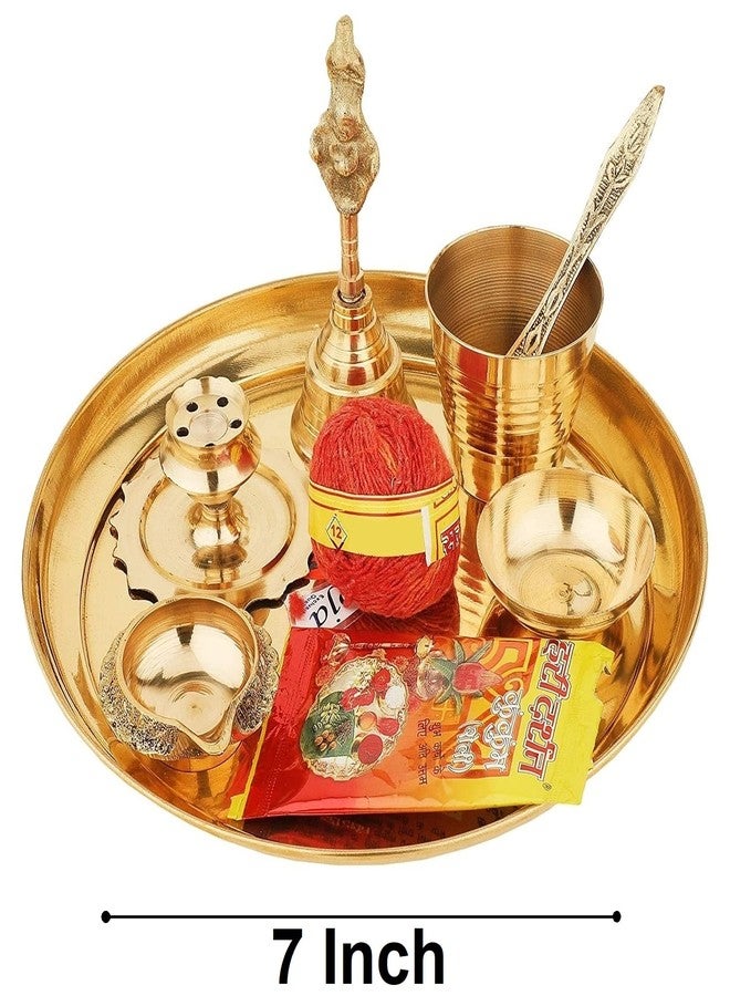 NOBILITY Brass Pooja thali 7 Inch with Kalash Kuber Diya and Other Accessories Ganesh Lakshmi Design Subh Labh Daily Puja Thali Set for Festival Home Office Mandir Diwali Gift Items - Image 2