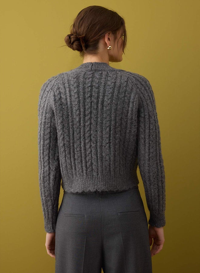 trendyol Anthracite Soft Textured Pearl Button Detailed Crop Knitwear Cardigan - Image 4